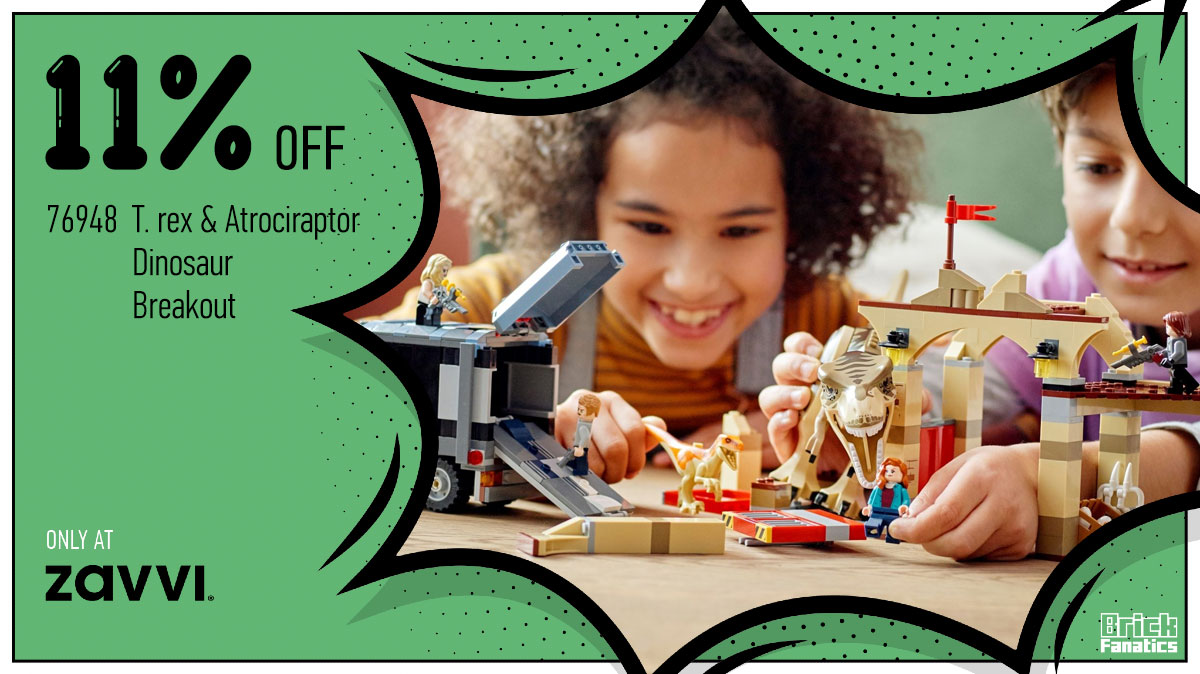 Roarsome 11% off LEGO Jurassic World 76948 T. rex & Atrociraptor Dinosaur Breakout