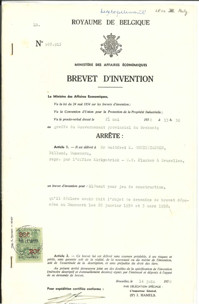 LEGO Brick Patent Belgium